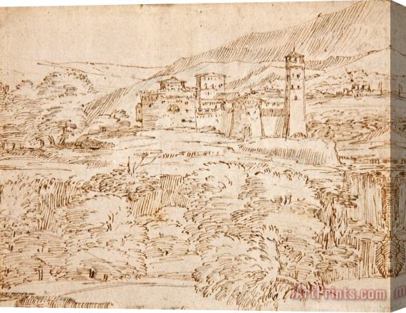 Giovanni F. Grimaldi A Landscape with a Castle Above a Belt of Trees Stretched Canvas Print / Canvas Art