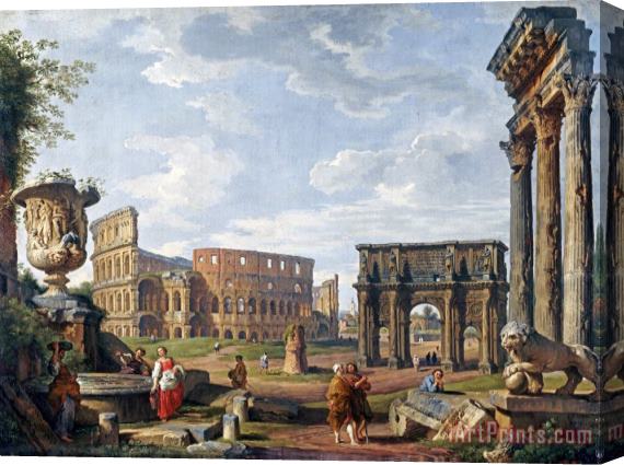 Giovanni Paolo Panini A Capriccio View of Rome with The Colosseum Stretched Canvas Print / Canvas Art