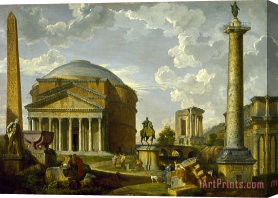 Giovanni Paolo Panini Fantasy View with The Pantheon And Other Monuments of Ancient Rome Stretched Canvas Painting / Canvas Art