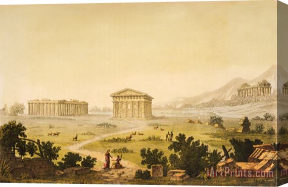 Giulio Ferrario View Of Temples In Paestum At Syracuse Stretched Canvas Print / Canvas Art