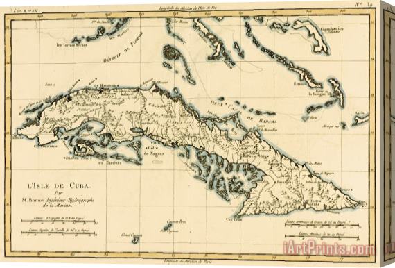 Guillaume Raynal Antique Map of Cuba Stretched Canvas Painting / Canvas Art