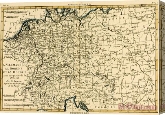 Guillaume Raynal Antique Map of Germany Bohemia and Hungary with part of Poland Stretched Canvas Painting / Canvas Art