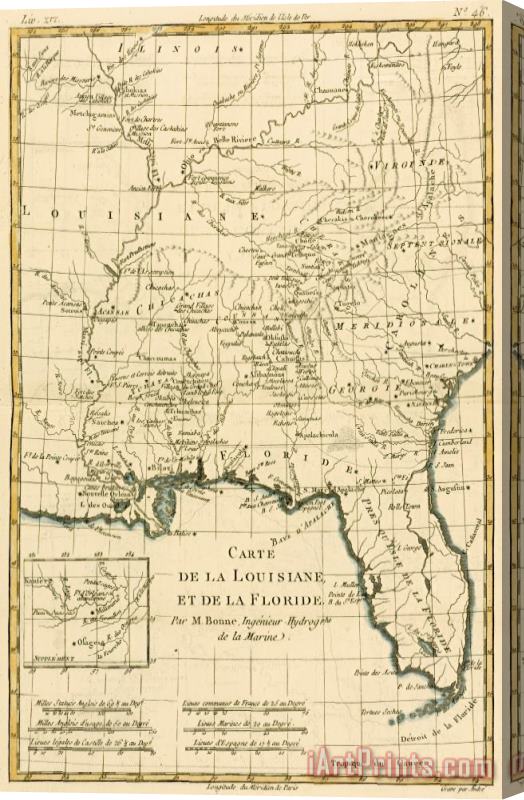 Guillaume Raynal Antique Map of Louisiana and Florida Stretched Canvas Print / Canvas Art