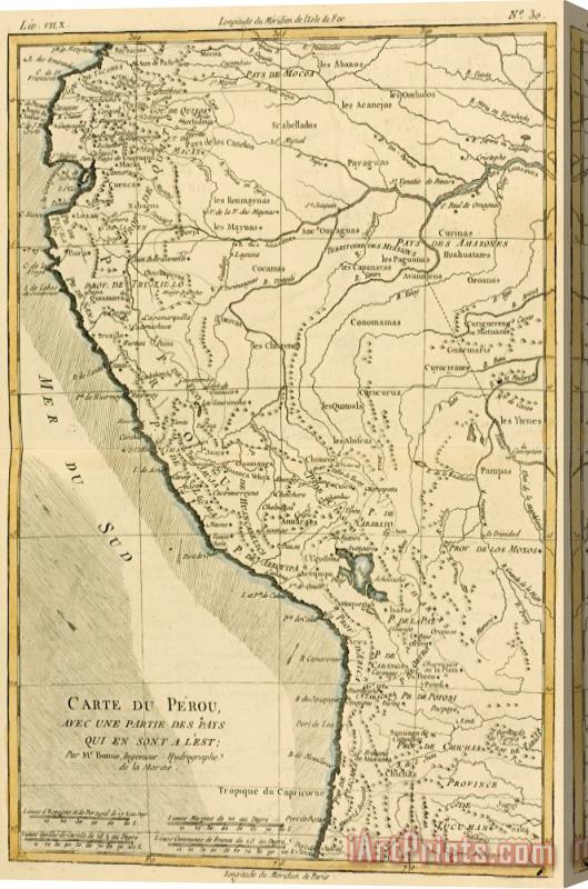 Guillaume Raynal Antique Map of Peru Stretched Canvas Painting / Canvas Art