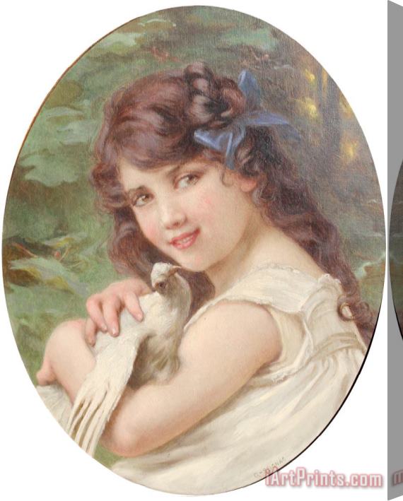 Guillaume Seignac Girl with a Dove Stretched Canvas Painting / Canvas Art