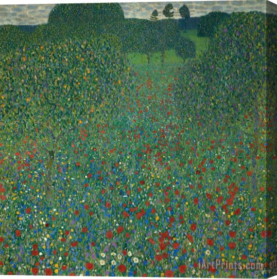 Gustav Klimt Field Of Poppies Stretched Canvas Print / Canvas Art