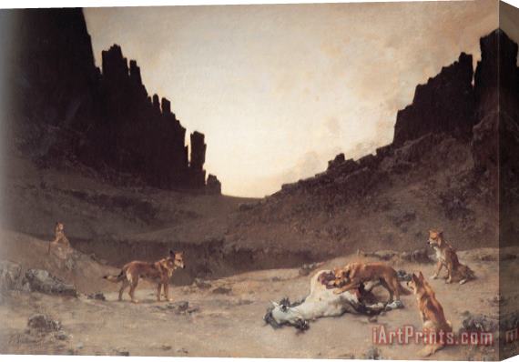 Gustave Achille Guillaumet Dogs of The Douar Devouring a Dead Hourse in The Gorges of El Kantar Stretched Canvas Painting / Canvas Art
