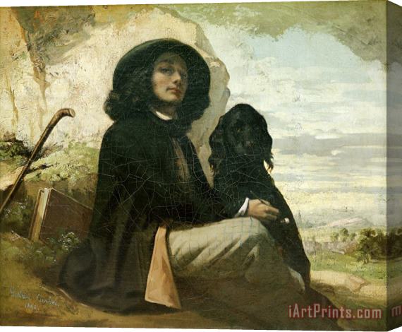 Gustave Courbet Courbet with His Black Dog Stretched Canvas Print / Canvas Art