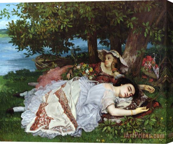 Gustave Courbet Girls on the Banks of the Seine Stretched Canvas Print / Canvas Art