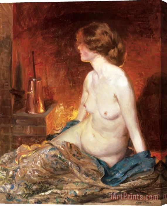 Guy Rose Nude Figure by Firelight Stretched Canvas Print / Canvas Art