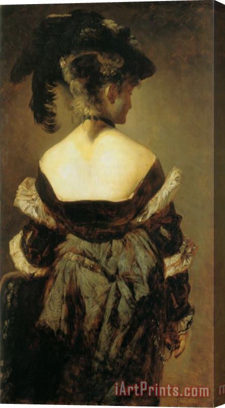 Hans Makart Lady with Feather Hat From Behind Stretched Canvas Print / Canvas Art