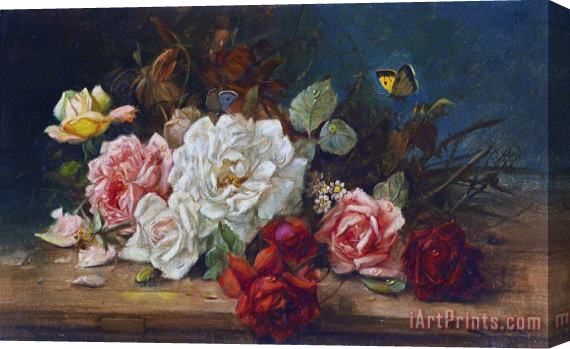 Hans Zatzka Still Life with Flowers And Butterfly Stretched Canvas Print / Canvas Art
