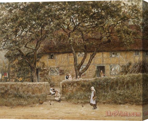 Helen Allingham Children outside a Cottage Stretched Canvas Print / Canvas Art