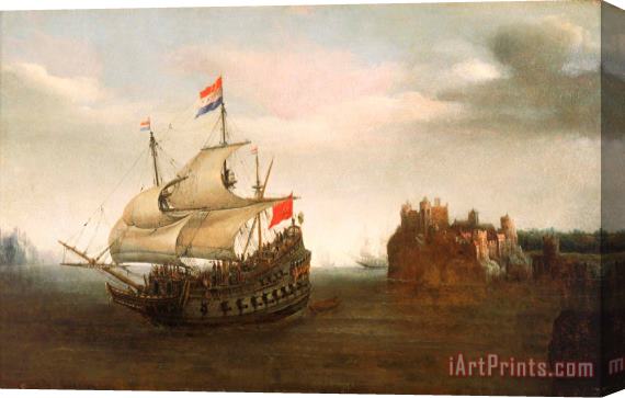 Hendrick Cornelisz Vroom A Castle With A Dutch Ship Sailing Nearby Stretched Canvas Painting / Canvas Art