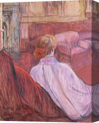 Sat Canvas Paintings - Woman Sat on a Red Settee by Henri de Toulouse-Lautrec