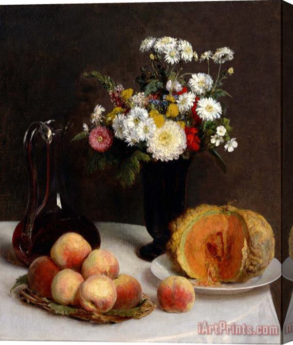Henri Fantin Latour Still Life with a Carafe, Flowers And Fruit Stretched Canvas Painting / Canvas Art