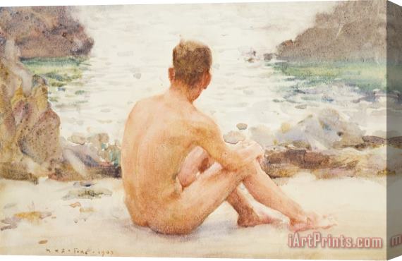 Henry Scott Tuke Charlie Seated on the Sand Stretched Canvas Painting / Canvas Art