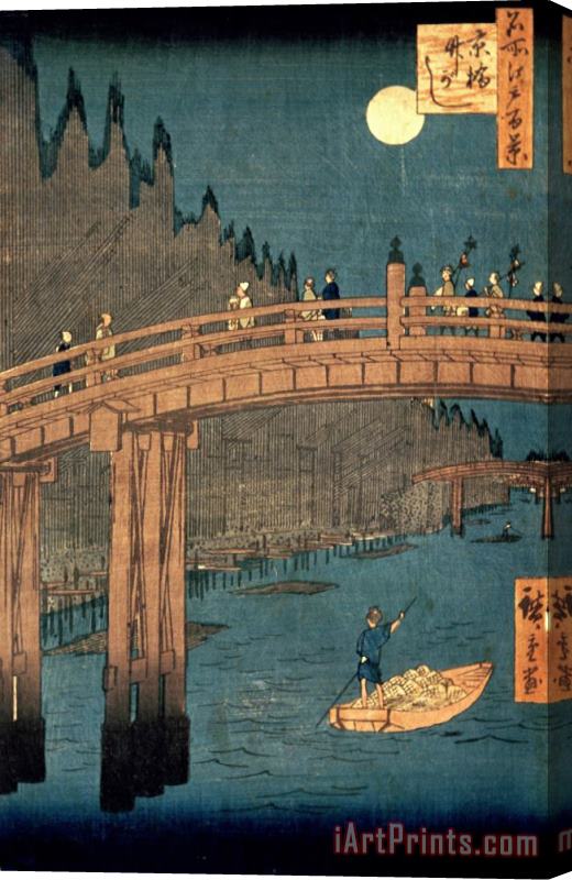 Hiroshige Kyoto bridge by moonlight Stretched Canvas Painting / Canvas Art
