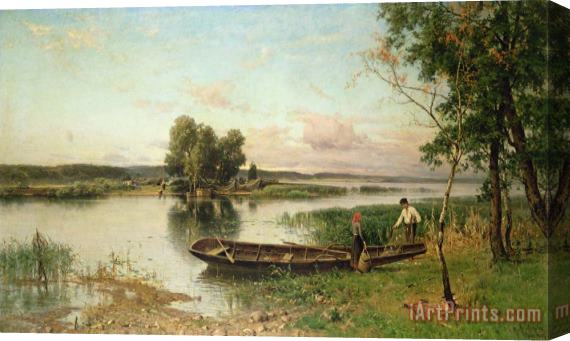 Hjalmar Munsterhjelm Fishermen Unloading Their Catch In A River Landscape Stretched Canvas Painting / Canvas Art