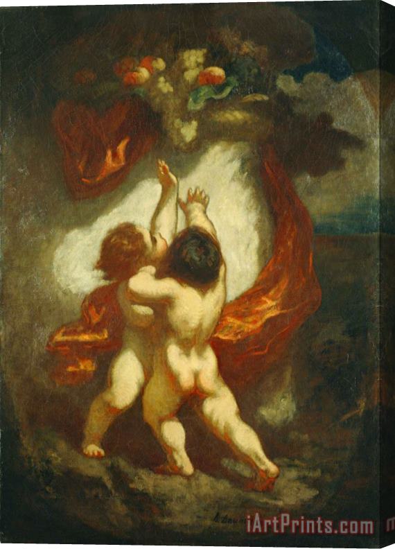 Honore Daumier Two Putti Striving for Fruits Stretched Canvas Print / Canvas Art