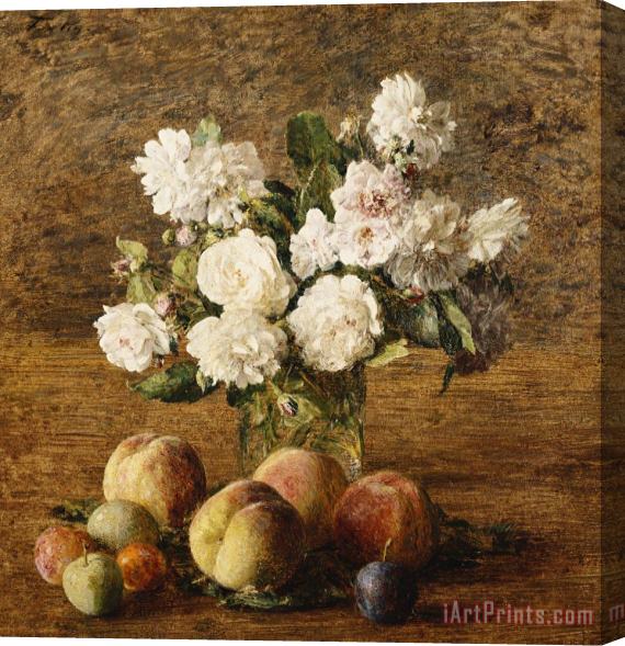 Ignace Francois Bonhomme Still Life Roses And Fruits Stretched Canvas Print / Canvas Art