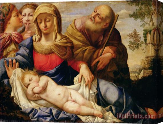Il Sassoferrrato Holy Family with Two Female Figures Stretched Canvas Print / Canvas Art