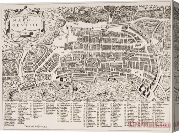 Italian School Antique Map of Naples Stretched Canvas Painting / Canvas Art