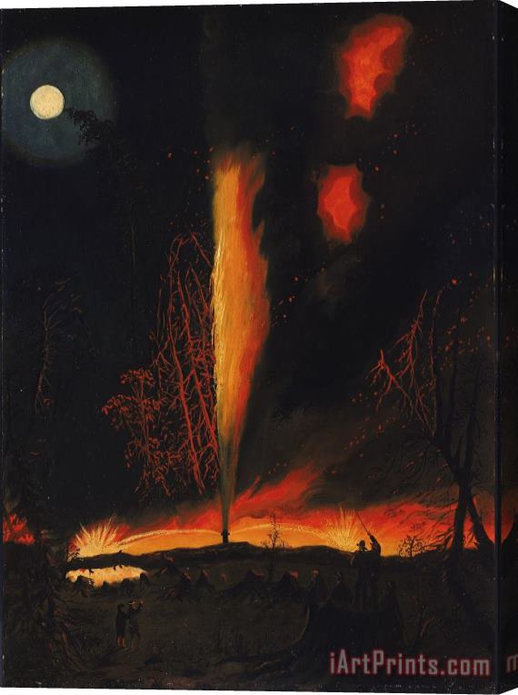 James Hamilton Burning Oil Well at Night, Near Rouseville, Pennsylvania Stretched Canvas Print / Canvas Art