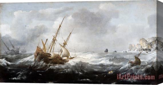 Jan Porcellis Ships in a Storm on a Rocky Coast Stretched Canvas Painting / Canvas Art