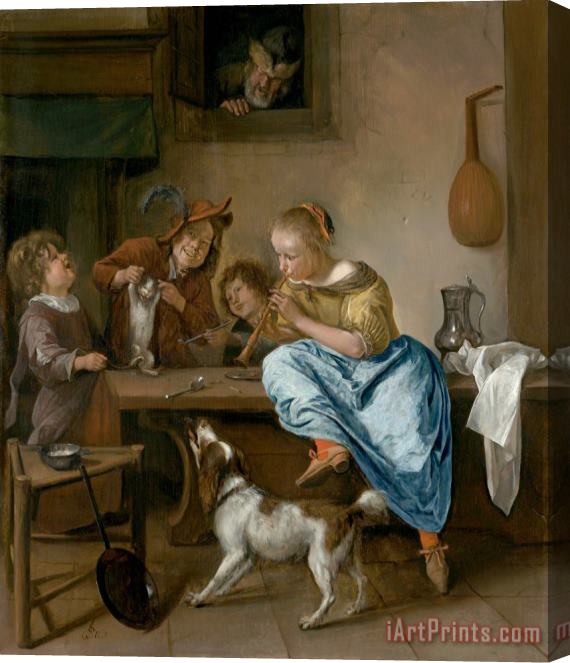 Jan Steen Children Teaching a Cat to Dance, Known As 'the Dancing Lesson' Stretched Canvas Print / Canvas Art