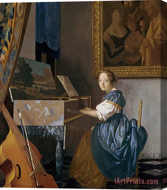 Jan Vermeer A Young Lady Seated at a Virginal Stretched Canvas Print / Canvas Art
