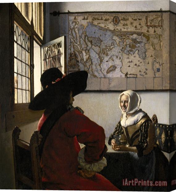 Jan Vermeer De Soldaat En Het Lachende Meisje Stretched Canvas Print / Canvas Art