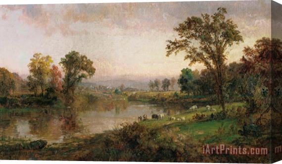 Jasper Francis Cropsey Riverscape in Early Autumn Stretched Canvas Painting / Canvas Art