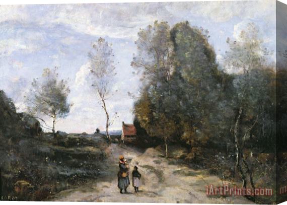 Jean Baptiste Camille Corot The Road Stretched Canvas Print / Canvas Art
