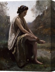 Sat Canvas Paintings - The Wounded Eurydice by Jean Baptiste Camille Corot