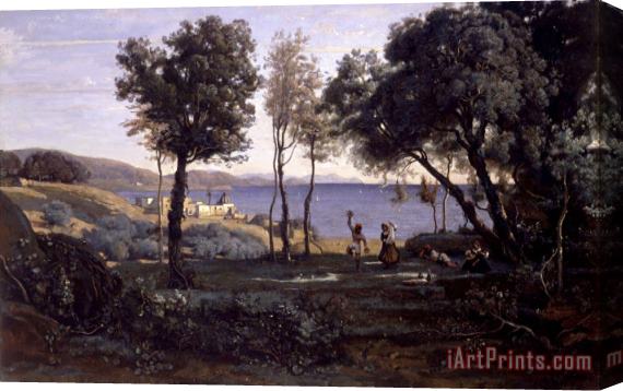 Jean Baptiste Camille Corot View Near Naples Stretched Canvas Print / Canvas Art