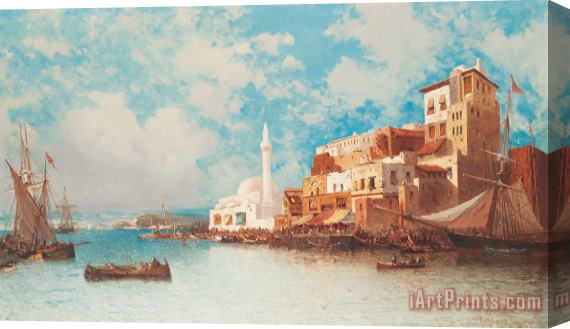 Jean Baptiste Henri Durand Brager Eastern Harbor Stretched Canvas Print / Canvas Art