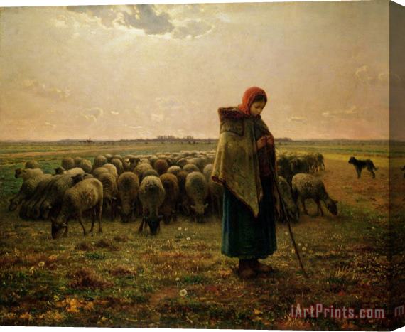 Jean-Francois Millet Shepherdess with her Flock Stretched Canvas Print / Canvas Art