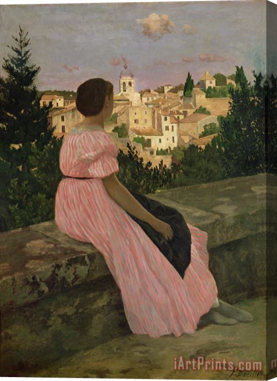 Jean Frederic Bazille The Pink Dress Stretched Canvas Print / Canvas Art