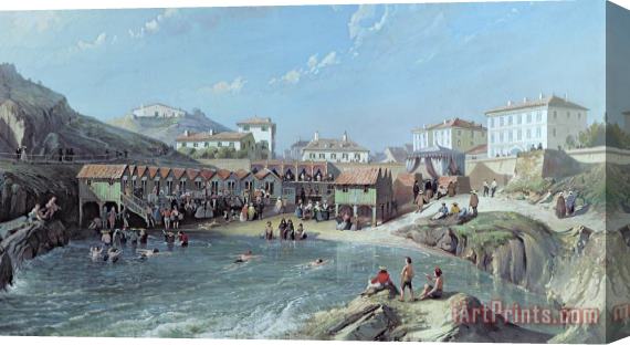 Jean Jacques Alban de Lesgallery The Beginning Of Sea Swimming In The Old Port Of Biarritz Stretched Canvas Painting / Canvas Art