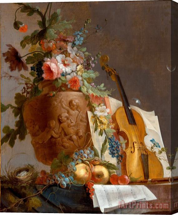 Jean-Jacques Bachelier Still Life with Flowers And a Violin Stretched Canvas Painting / Canvas Art