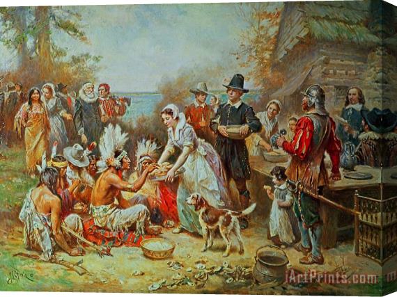 Jean Leon Gerome Ferris The First Thanksgiving Stretched Canvas Painting / Canvas Art