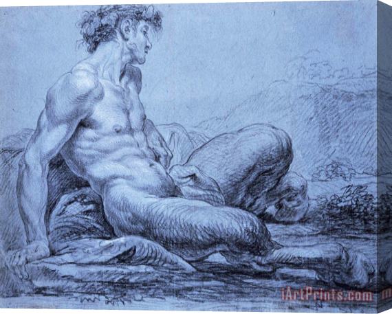 Jean Restout II  A Seated Faun Stretched Canvas Print / Canvas Art