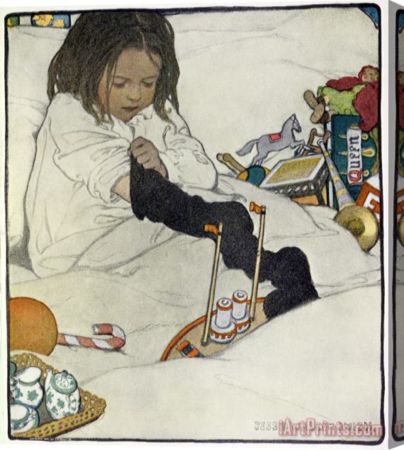 Jessie Willcox Smith Opening The Christmas Stocking Stretched Canvas Print / Canvas Art