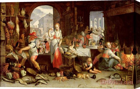 Joachim Anthonisz Wtewael Kitchen Scene with The Parable of The Feast Stretched Canvas Print / Canvas Art