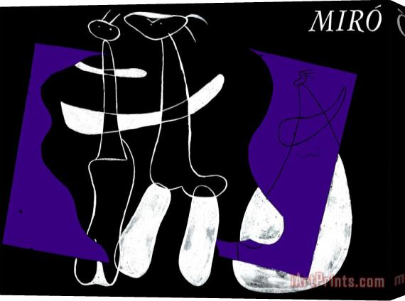 Joan Miro Trois Personnages Sur Fond Stretched Canvas Print / Canvas Art
