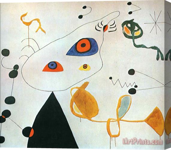 Joan Miro Woman And Bird in The Night Stretched Canvas Painting / Canvas Art