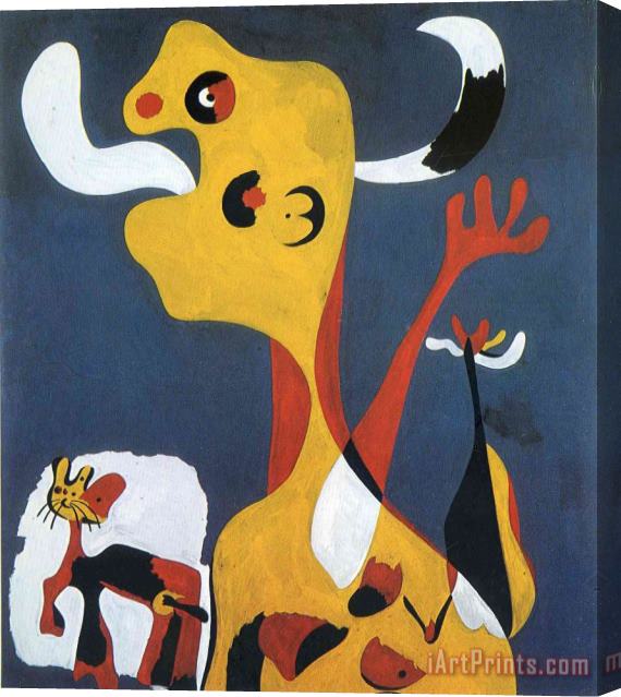 Joan Miro Woman And Dog in Front of The Moon, 1935 Stretched Canvas Painting / Canvas Art