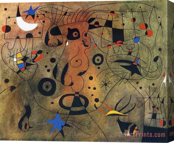 Joan Miro Woman with Blond Armpit Combing Her Hair by The Light of The Stars Stretched Canvas Painting / Canvas Art