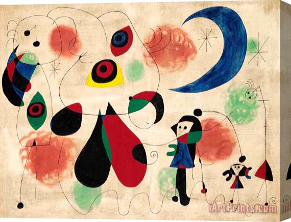 Joan Miro Women, Moon, Birds, 1950 Stretched Canvas Painting / Canvas Art